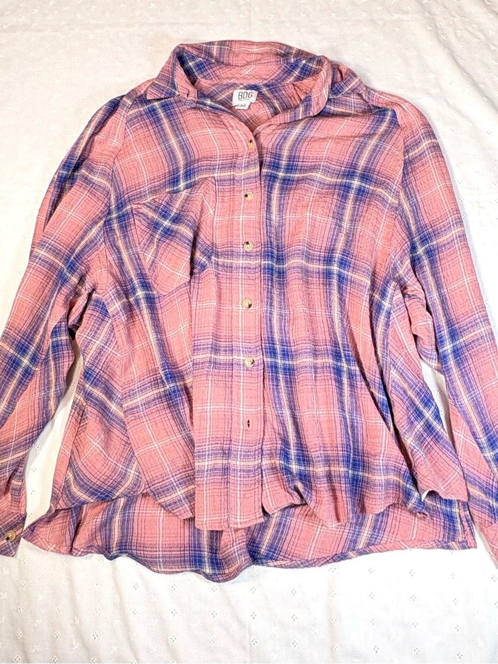 BDG Pink and Blue Plaid Button-Down Shirt